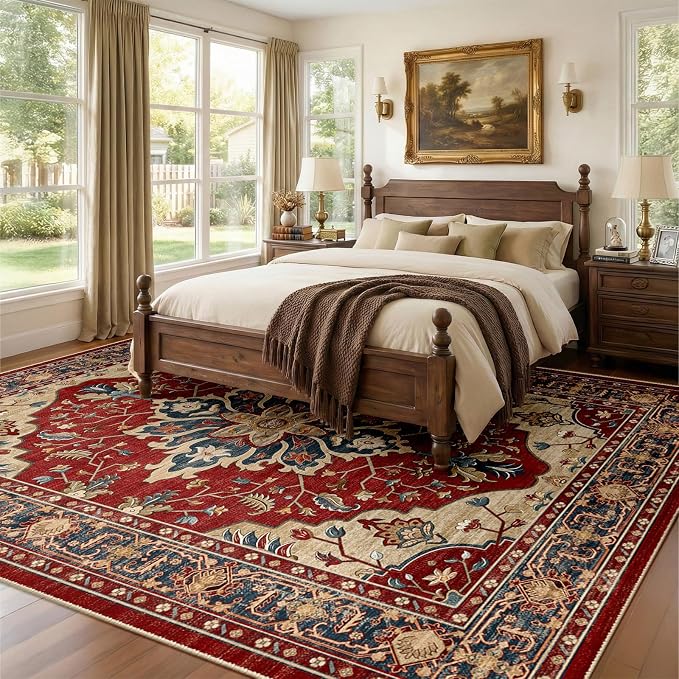 RELEANY Area Rugs 8'x10' Washable Non-Slip, Floral Vintage Distress Medallion - Image 2