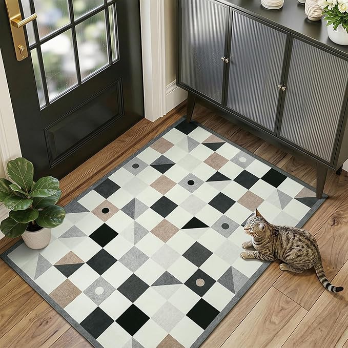 Terrug 3x5 Checkered Rug for Entryway, Soft Low Pile Stain Resistance Carpet by TerrugHomeDecor