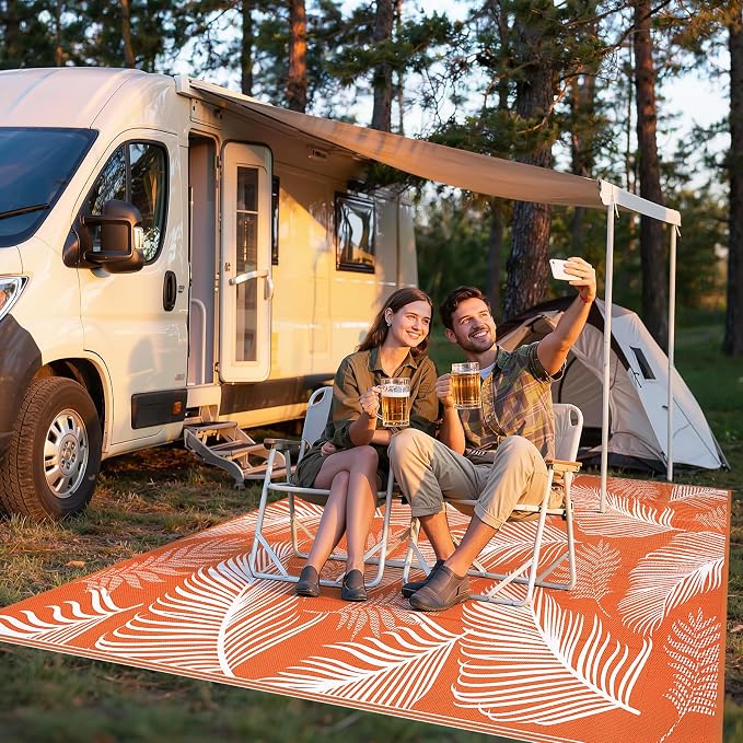 Pauwer Waterproof Outdoor Rug 9x12, Reversible Plastic Straw Patio Camping Rug - Image 6