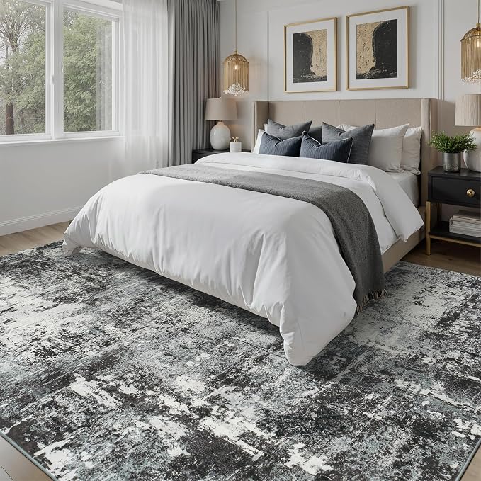 8x10 Area Rugs for Living Room, Abstract Neutral Washable Bedroom Rug, Modern - Image 7
