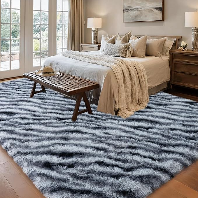 qulint Zebra Rug for Living Room, 5x7 Fluffy Carpet for Bedroom Soft Shaggy - Image 2