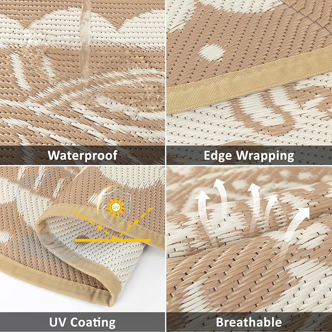 Pauwer Waterproof Outdoor Rug 9x12, Reversible Plastic Straw Patio Camping Rug - Image 3