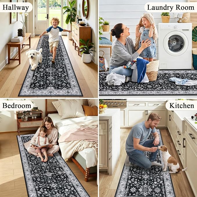 HEBE Washable Hallway Runner Rug 2'x 8' Non Slip Kitchen Rugs Runner, Low Pile - Image 6