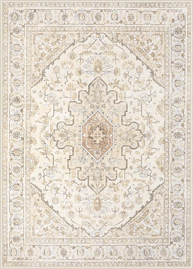 Area Rugs 5x7 Vintage Rug: Washable Living Room Rug Retro Medallion Distressed - Image 8