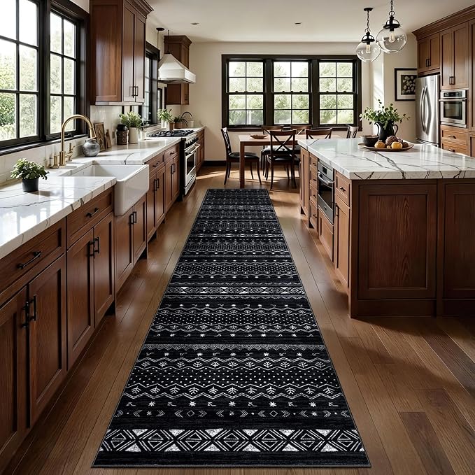 SERISSA Hallway Runner Rug, 2x12 Washable Non-Slip Black and White Runners - Image 2