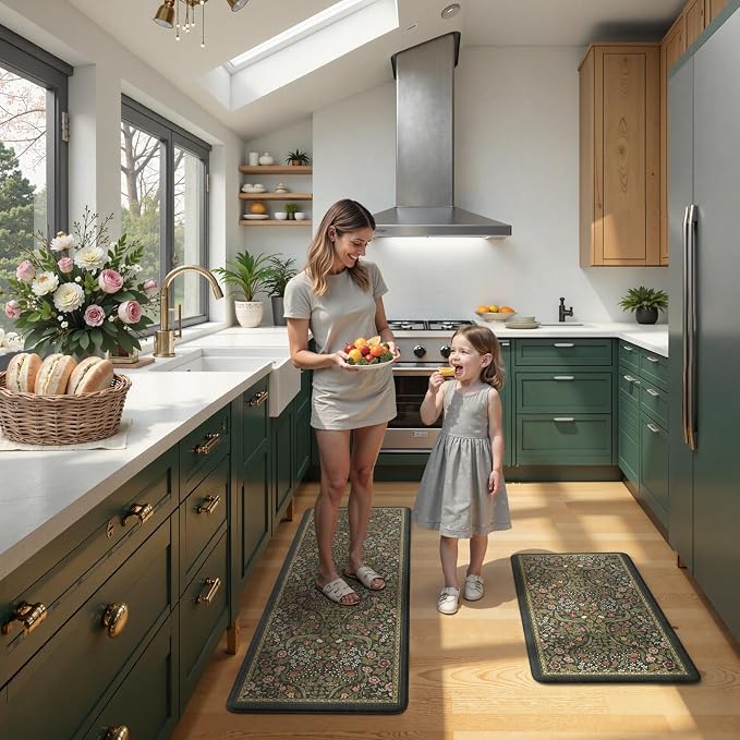 Collive Anti Fatigue Kitchen Mats, Spring Green Floral Kitchen Rugs Sets of 2 - Image 7