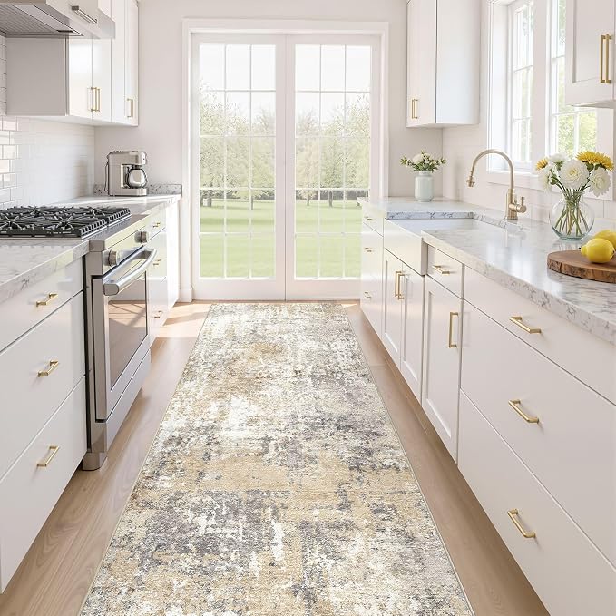 Runner Rug Kitchen Washable Rugs: 3x8 Non-Slip Abstract Soft Modern Stain by LOONGRUG