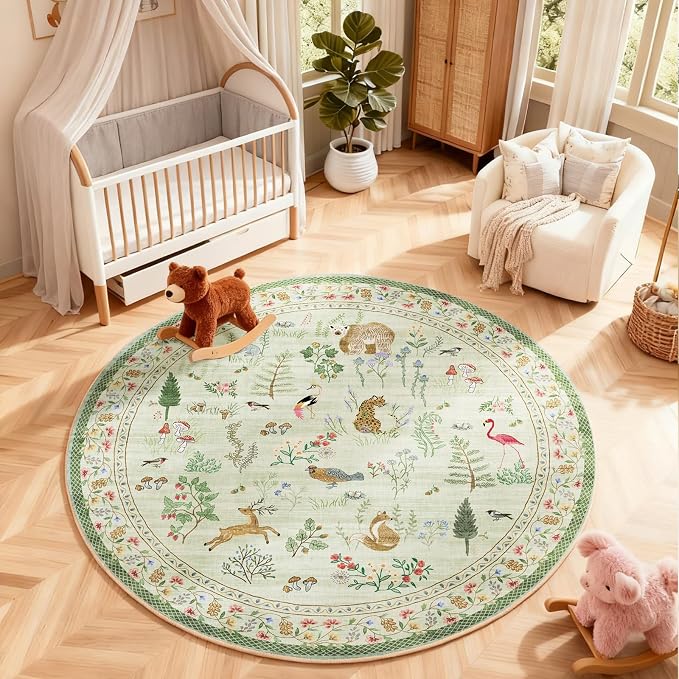 4x4 Round Bedroom Rug Washable: Living Room Rug Stain Resistant Non Slip Low - Image 5