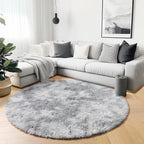 ONASAR Round Rugs 5ft for Bedroom Living Room, Fluffy Tie-Dyed Light Grey - Image 5