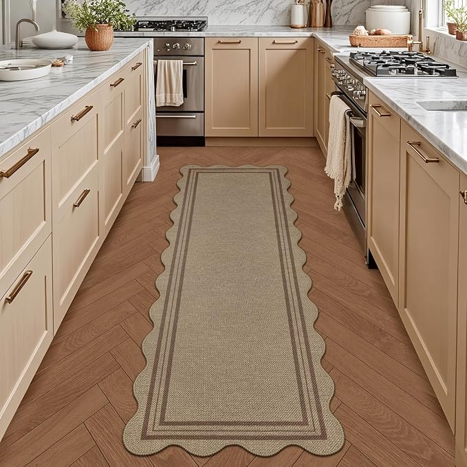 Scalloped Easy Jute 2x6 Kitchen Runner Rug, Washable Rugs - Image 3