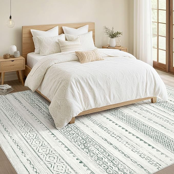 Nakagishi Green Rug Living Room 5x8: Washable Boho Large Neutral Farmhouse Soft - Image 5