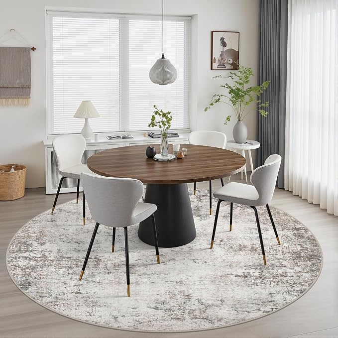Round Area Rug for Living Room: 6 ft Washable Modern Abstract Soft Thin Rug - Image 3