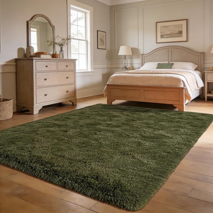 Andecor Shag Area Rug for Living Room, 5 x 8 Feet Olive Green Soft Fluffy - Image 2