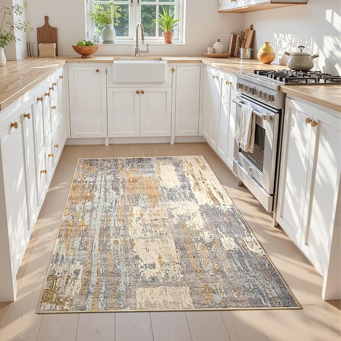 Toneed Abstract Area Rug Modern Washable Rug Soft Non Slip Rug Low Pile - Image 2