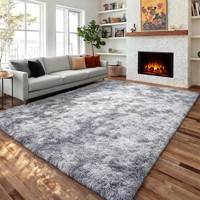 PAGISOFE Light Grey Shaggy Abstract Area Rug 6x9 Feet, Plush Fluffy Rugs by PAGISOFE