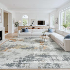 Area Rug 10x14 Living Room Rug Washable: No-Slip Abstract Soft Thin Large Grey by Oriannal