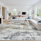 Area Rug 10x12 Living Room Rug Washable: No-Slip Abstract Soft Thin Large Grey by Oriannal