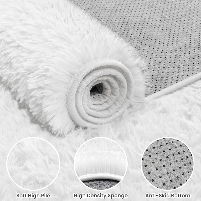 5x8 Area Rugs for Living Room: Soft Fluffy Shag White Rugs for Bedroom - Image 5