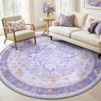 RELEANY Area Rugs Round 6ft Washable Non-Slip, Floral Vintage Distress by RELEANY