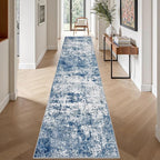 2.6'x14' Runner Rug Washable Rug: Modern Abstract Soft Thin Runner Rug Blue - Image 4