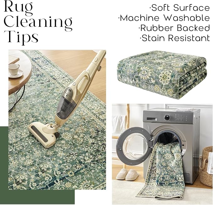 Green Washable Bathroom Hallway Runner Rug - Image 4