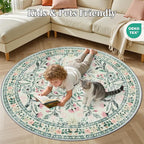 Round Area Rug for Living Room: 6 ft Floral Washable Circle Rug Soft Non-Slip - Image 8