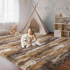 Fluffy Rugs for Bedroom Living Room, 4x6 Feet Abstract Brown Shag Area Rugs - Image 2