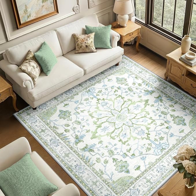RELEANY Area Rugs Square 6ft Washable Non-Slip, Floral Vintage Distress by RELEANY