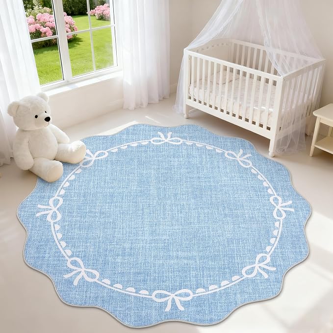GarveeHome Scalloped Bow Rug for Living Room, 4ft Round Rugs Washable Solid - Image 2