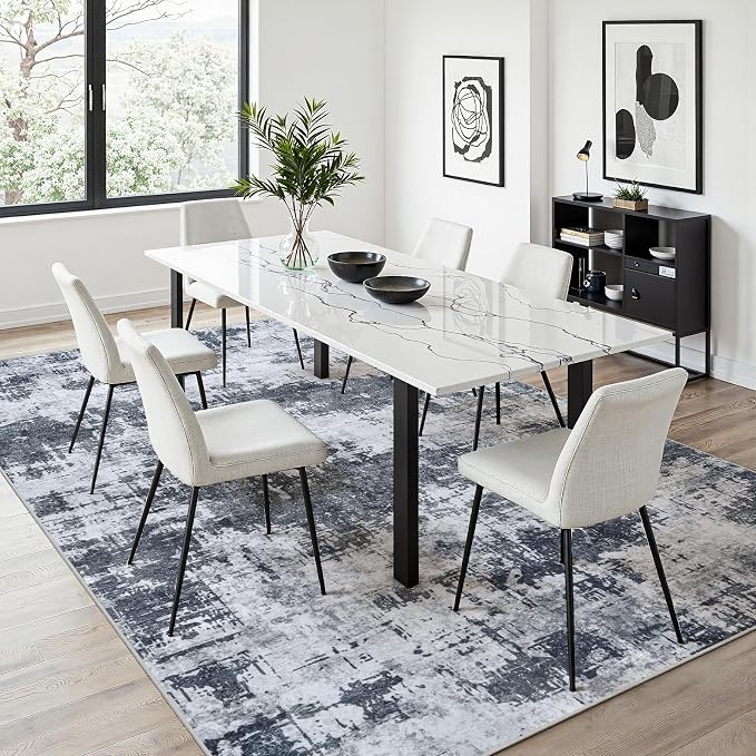 10x12 Area Rugs for Living Room Washable: Abstract Soft Thin Low Pile Black Rug - Image 8