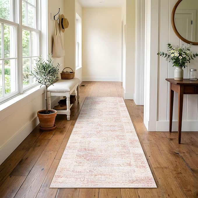 Latte&Fog Washable Pink Hallway 2x6 Runner Rug, Non Slip Floral Runner Rugs - Image 3