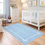 GarveeHome Scalloped Bow Rug for Living Room, Solid Blue Rug for Dorm, Washable - Image 3