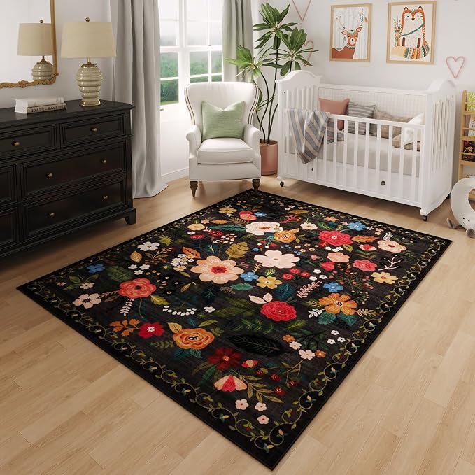 Rugcomf Area Rug 4x6 Rug Washable Boho Rugs Non Slip Low Pile Floral Small by Rugcomf