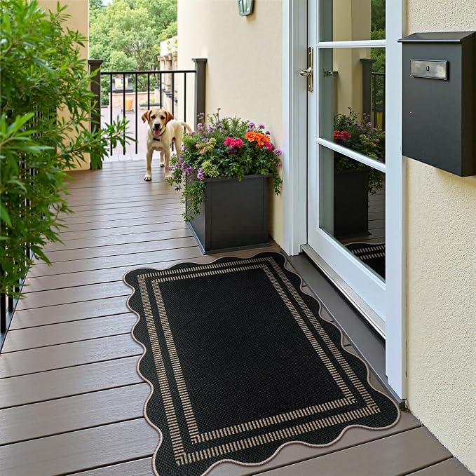 Scalloped Easy Jute Black Rug, 2.6x4 Front Door Washable Door Mat Non Slip - Image 8