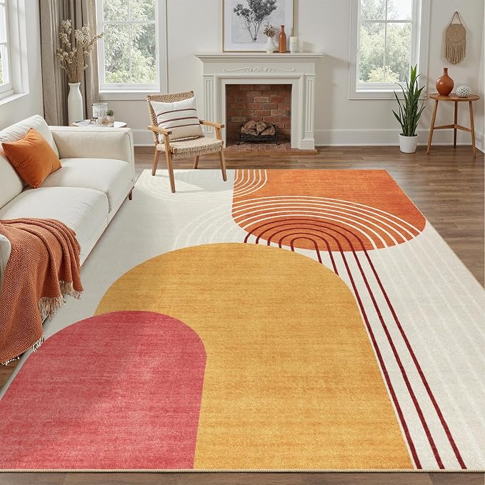 DCX Abstract Machine Washable 6x8 Rug, Mid Century Modern Rug by DCXWashableRug