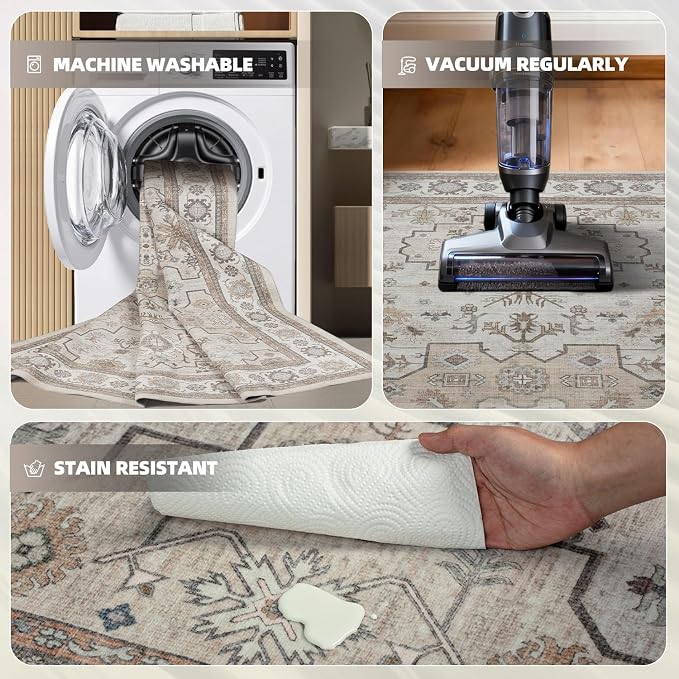 Washable Rugs 8x10 Area Rugs for Living Room, Ultra Soft Faux Wool Retro Carpets - Image 3