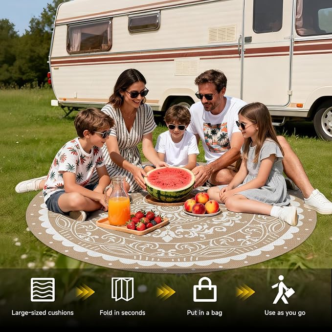 Pauwer Waterproof Outdoor Rug 6ft, Reversible Plastic Straw Patio Camping Rug - Image 5