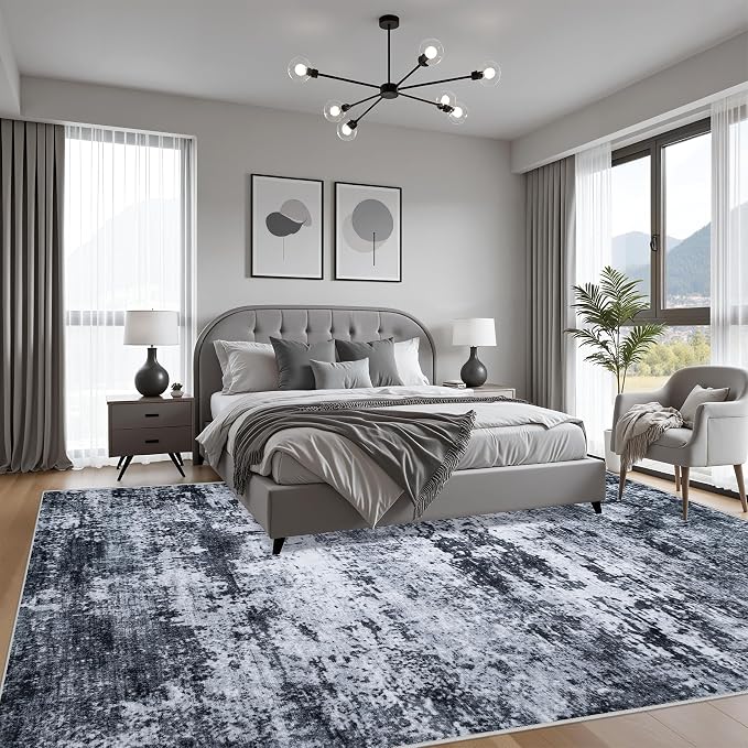 5x5 Area Rug Living Room Rug: Washable Modern Abstract Soft Thin Rug Indoor - Image 3