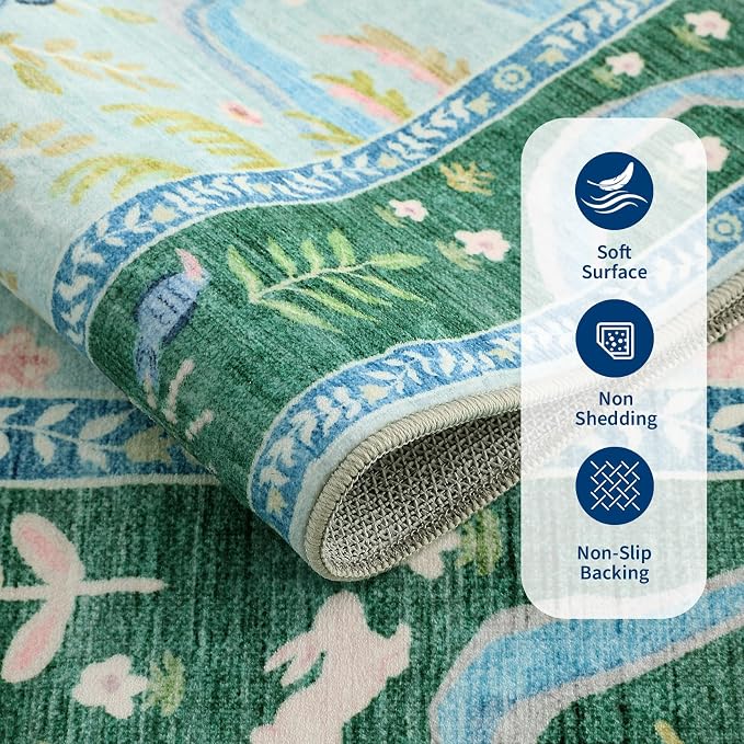 8x10 Washable Rug for Living Room Blue Animal Print Large Bedroom Rugs Non Slip - Image 6