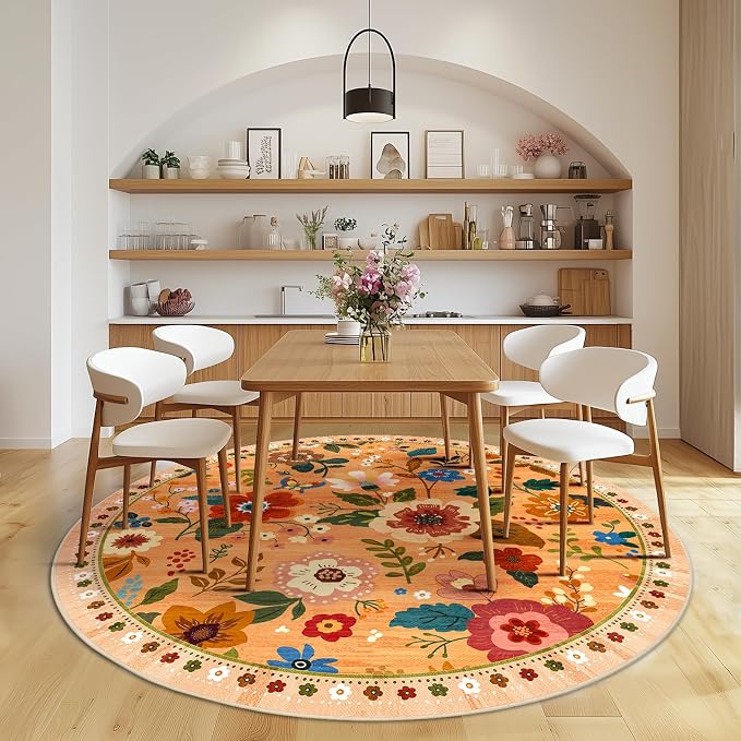 RELEANY Floral 8ft Area Rugs Washable Print Boho Cute Carpet Non Slip Flower - Image 2