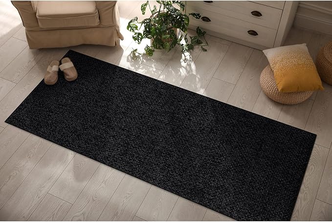 CAMILSON Indoor and Outdoor Runner Rug Dark Gray Black Solid Boho Woven Design - Image 9