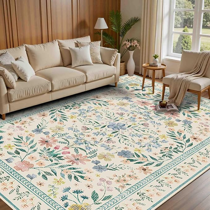 Rugxara Floral Rug for Living Room Bedroom, 6x9 Washable Rug, Vintage Boho Style - Image 4