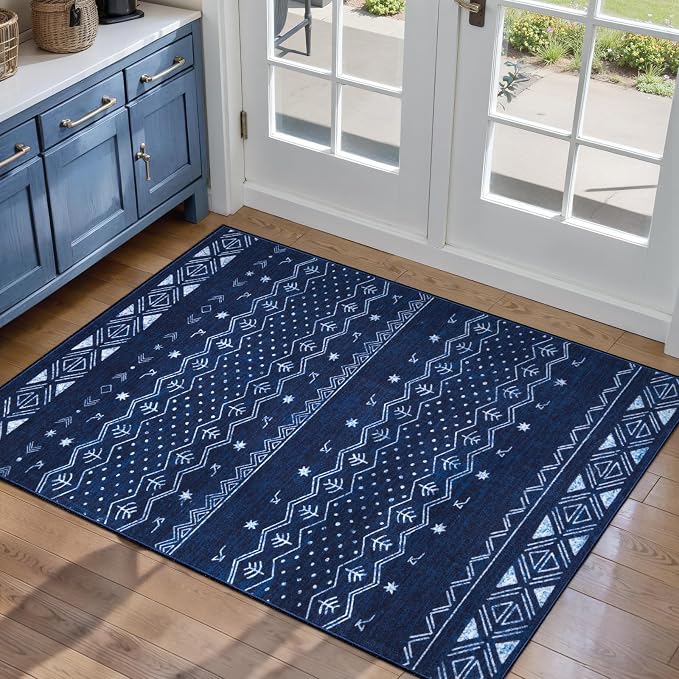 SERISSA 2x3 Rugs for Entryway, Washable Non-Slip Blue and White Small Area Rug by SERISSAHomeDecorCollection