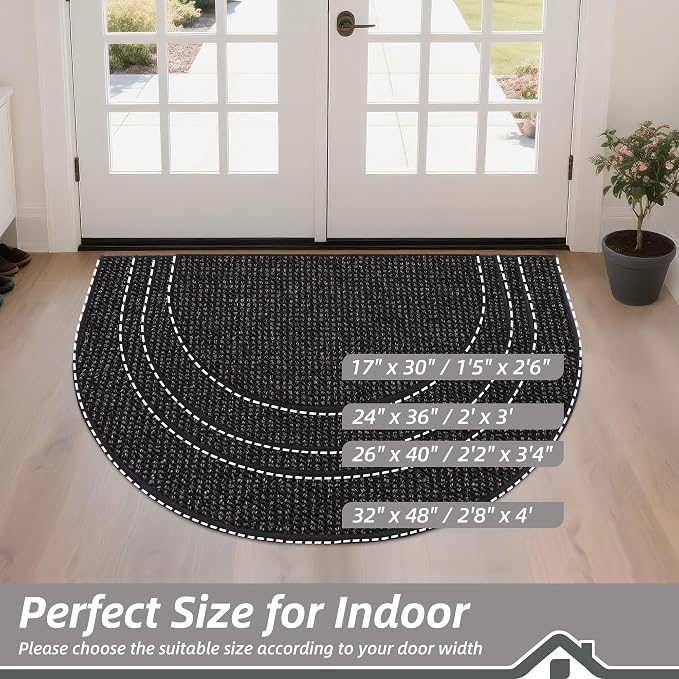 BEQHAUSE Dirt Trapper Door Mat 24" x 36" Half Circle Non-Slip Washable Doormats - Image 2