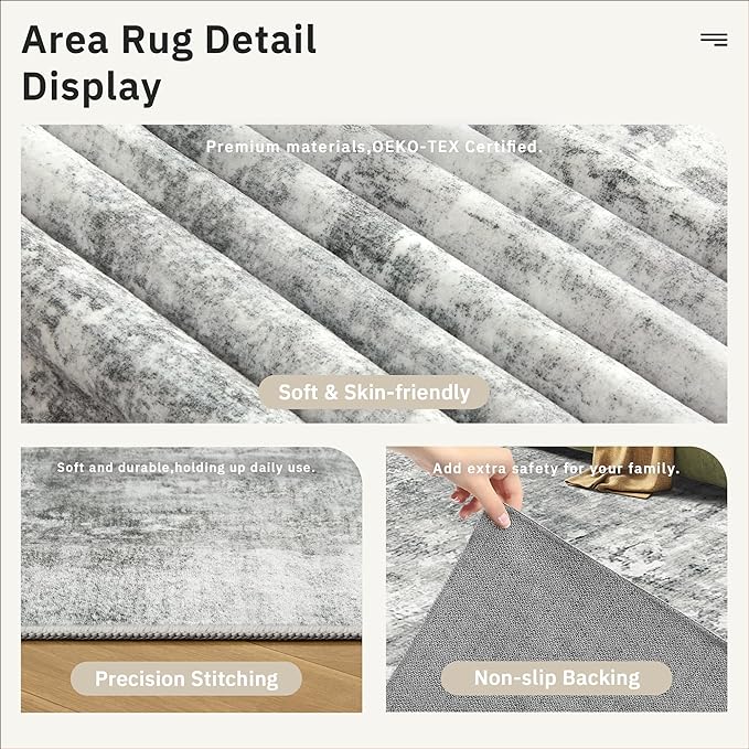 Soalmost Abstract Rug 8x10 Large Living Room Rugs Neutral Modern Washable Area - Image 6
