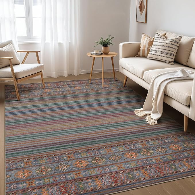 Nakagishi 5X7 Area Rugs Living Room: Washable Large Vintage Rug Neutral by NakagishiAreaRug