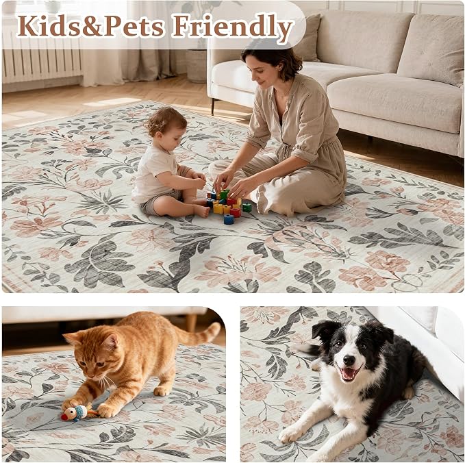 10x14 Area Rugs Washable Rug: Large Boho Living Room Rug Soft Non-Slip Low Pile - Image 6