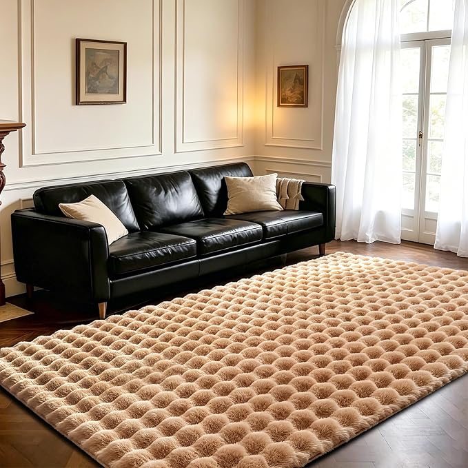 Coffee Rabbit Plush Rug 5'x7', Fluffy Shaggy Area Rug by CHOVY