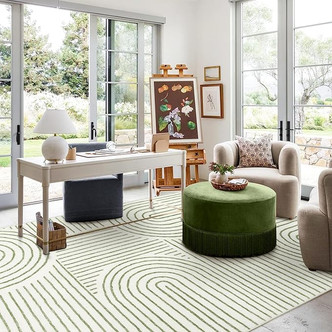 Lahome Abstract 8x10 Rugs for Living Room, Soft Green 8x10 Area Rugs for - Image 4