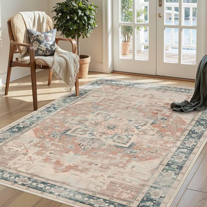 Rugxara 3x5 Orange Washable Entryway Rug, Non Slip Boho Runner Rugs - Image 2